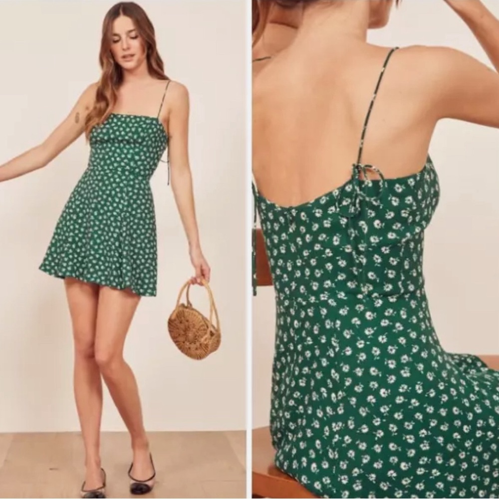 Reformation Sarah Mini Dress in Chive Green Floral Print